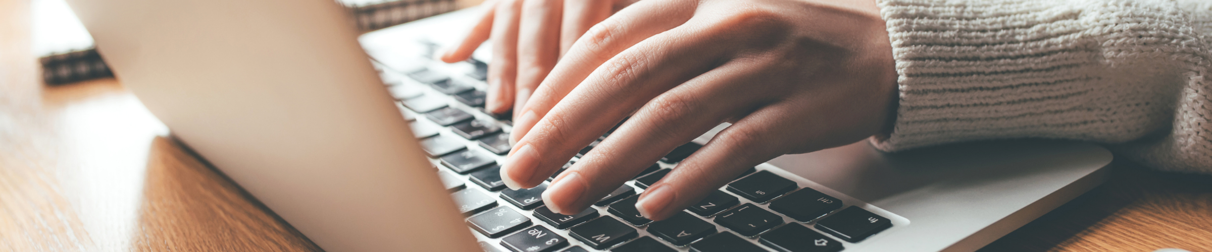 Home banking - close-up view of a person's hands on a laptop keyboard